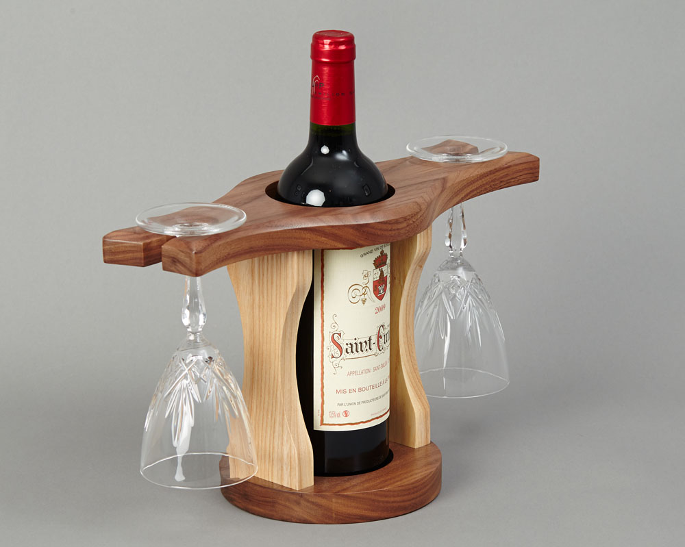 Wooden Wine and Glass Holder